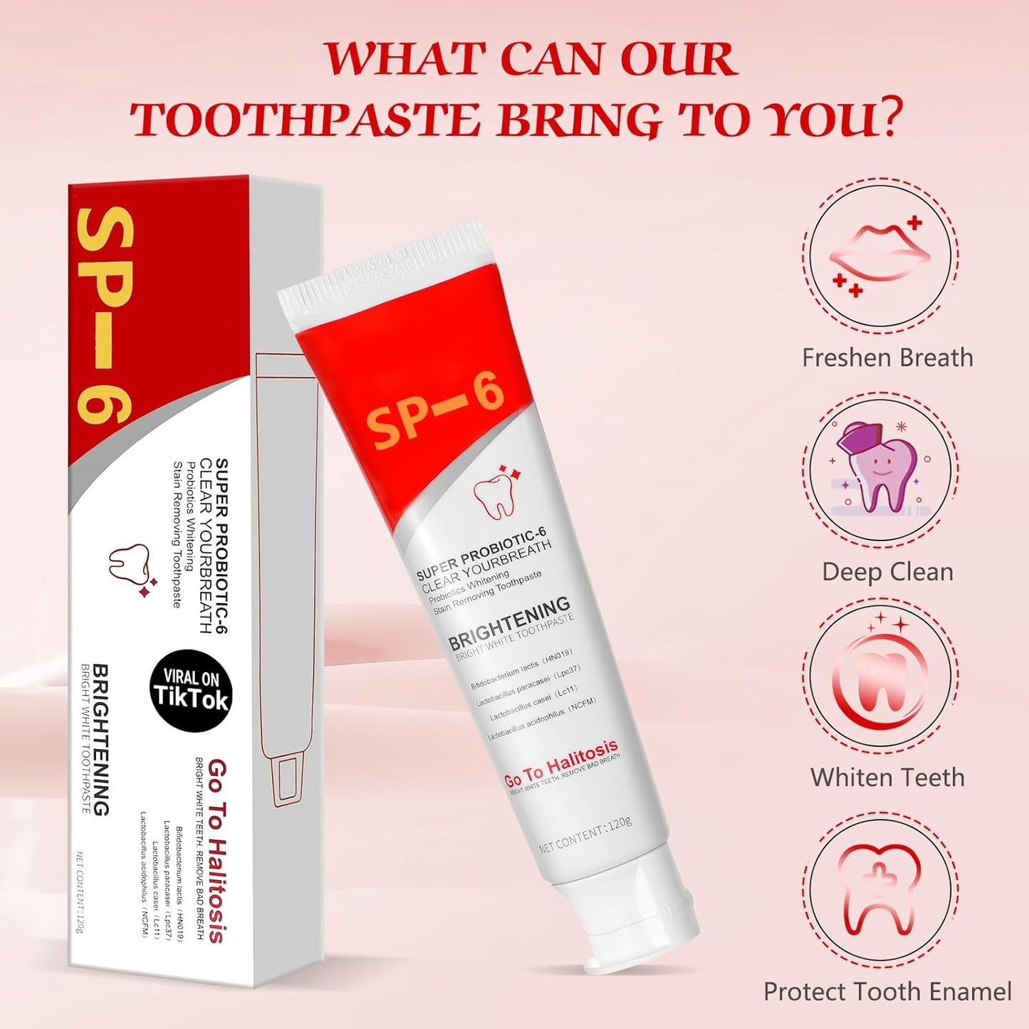 sp-6 Ultra whitening Toothpaste, Super sp6 brightening Oral probiotic Pasta Dental, sp 6 Bright White Toothpaste for Stain Removing, Fresh Breath & Teeth Health