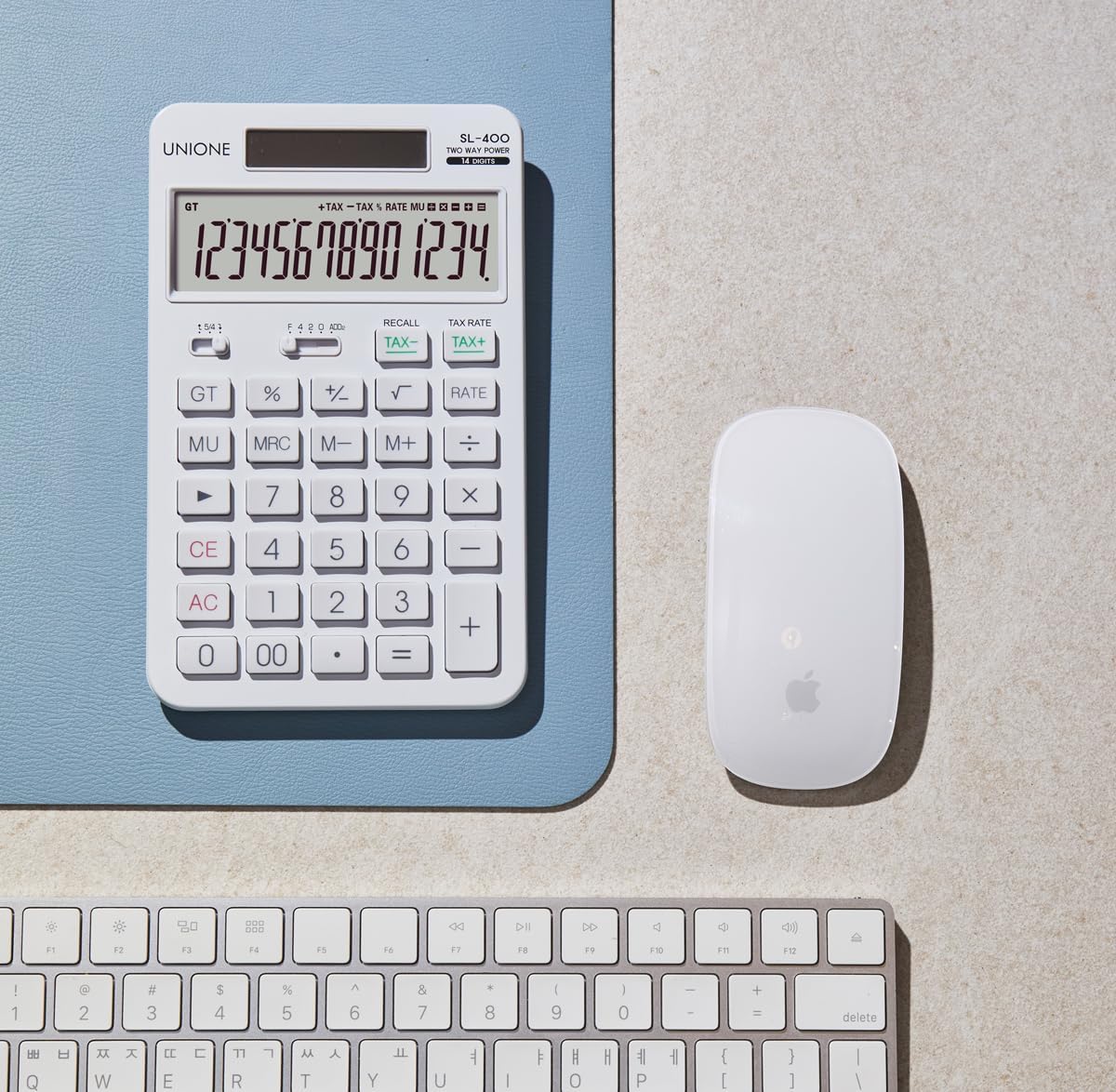 14 Digits Desktop White Calculator with a Bright LCD, Dual Power Handheld Desktop. Color. Business, Office, High School