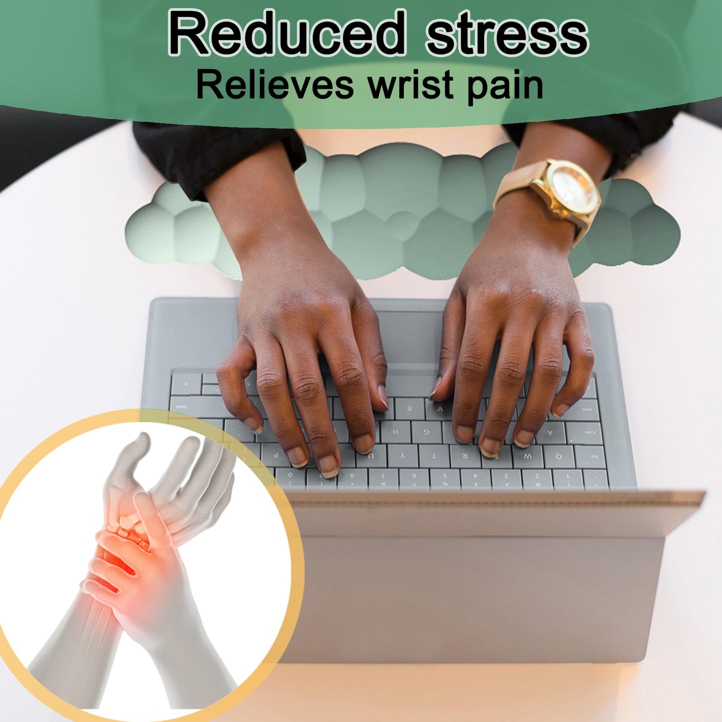 Keyboard Wrist Rest Pad, Ergonomic Design Effective Wrist Pain Relief Arm Rest Desk, Cute Cloud Decoration Gift for Office, Study, Computer Game Table Mouse Accessories (Green+White)