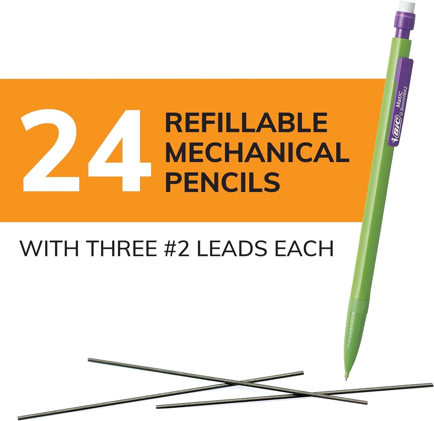 BIC Xtra-Strong Thick Lead Mechanical Pencil, With Colorful Barrel Thick Point (0.9mm), 24-Count Pack, With Erasers (MPLWP241)