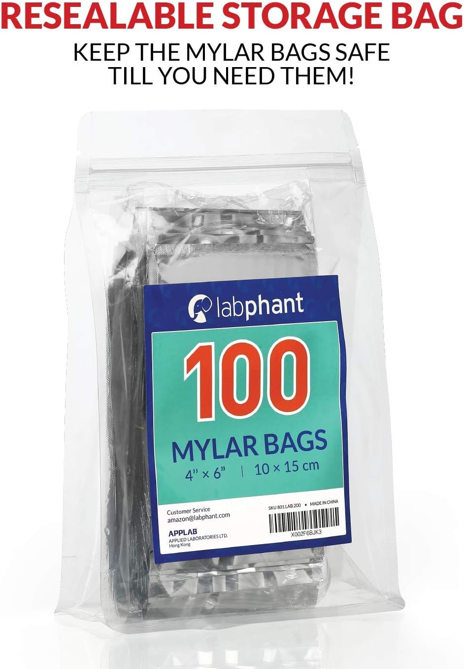 Mylar Bags with Ziplock 4" x 6" | 100 Bags | Sealable Heat Seal Bags for Candy and Food Packaging, Medications and Vitamins | Plastic and Aluminum Foil Packets for Liquid and Solids