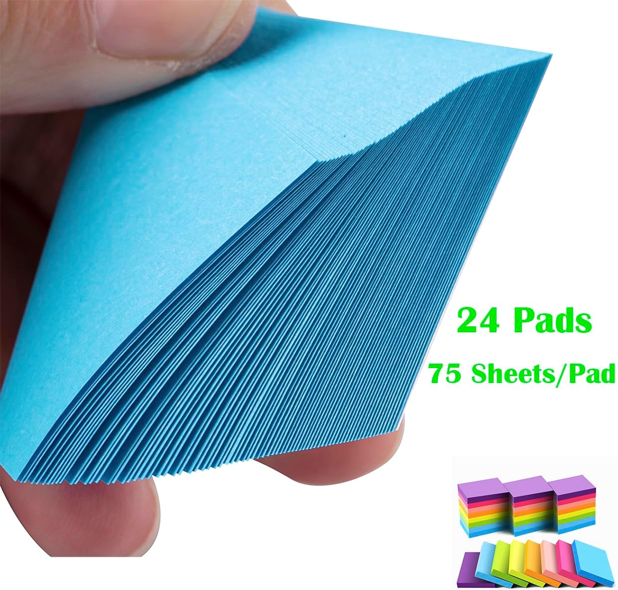 Sticky Notes 1.5x2 Inches, Bright Colors Self-Stick Pads, 24 Pack, 75 Sheets/Pad,1800 Sheets