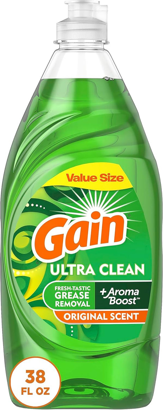 Gain Ultra Dishwashing Liquid Dish Soap, Original Scent, 38 fl oz