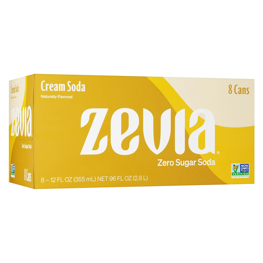 Zevia Zero Sugar, Cream Soda, Caffeine Free, 12 Fl Oz Cans (Pack of 8)