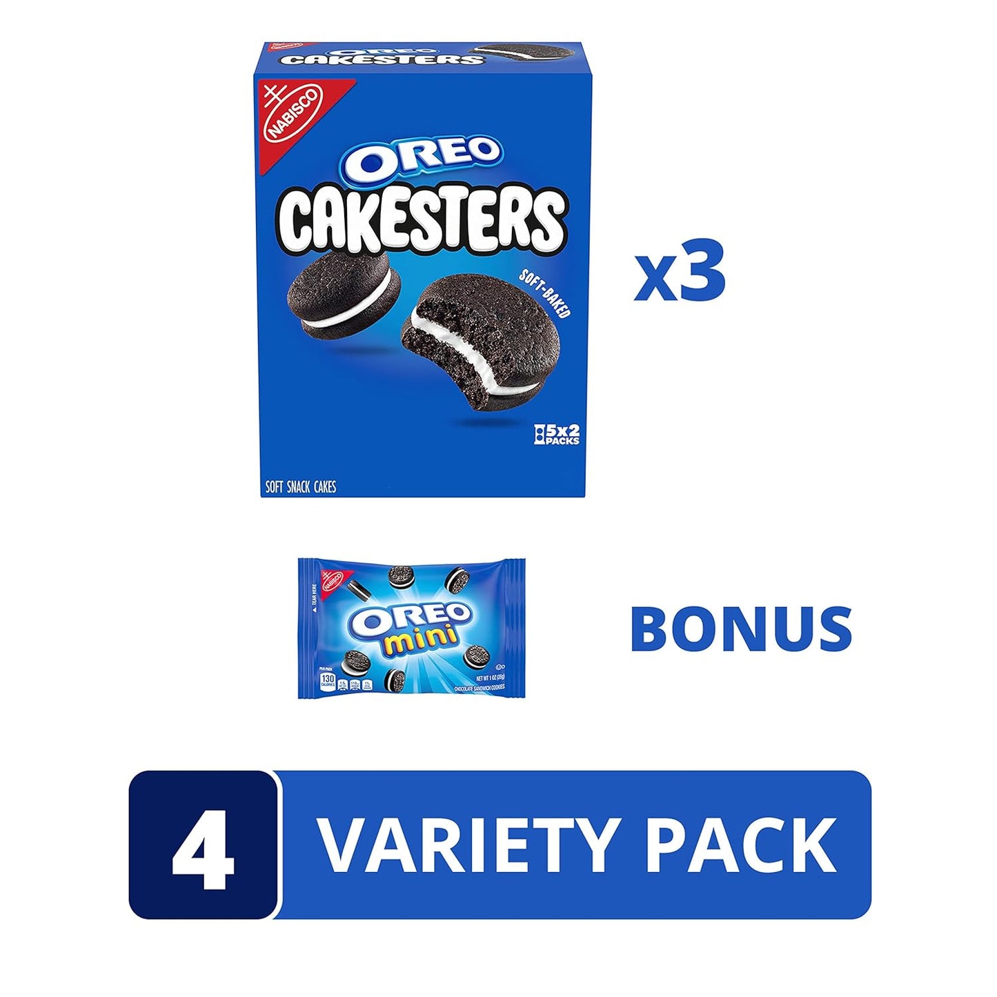 OREO Cakesters Soft Snack Cakes, 3 - 5 Count Packs (15 Total Snack Packs) + Bonus OREO Mini Cookie Snack Pack