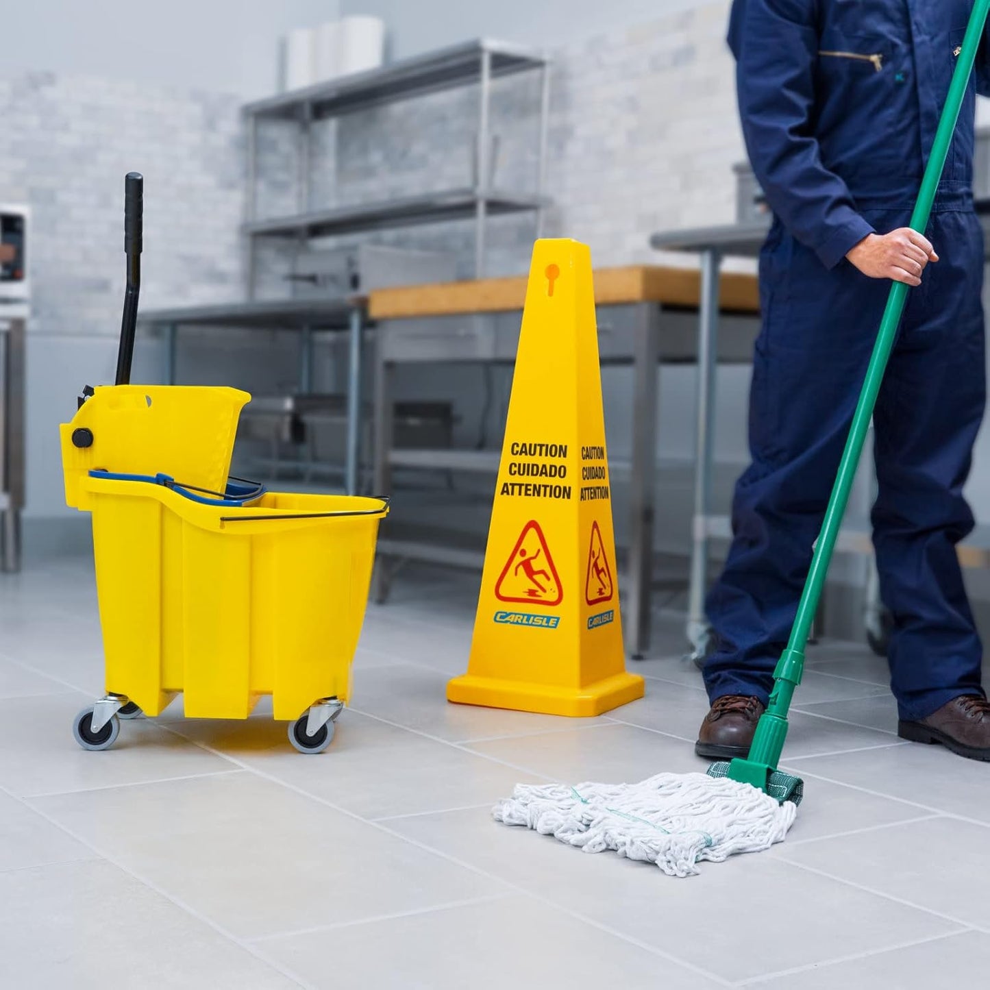 Carlisle FoodService Products Omnifit Mop Bucket with Side Press Wringer and Soiled Water Insert for Floor Cleaning, Kitchens, Restaurants, And Janitorial Use, Polypropylene (Pp), 35 Quarts, Yellow