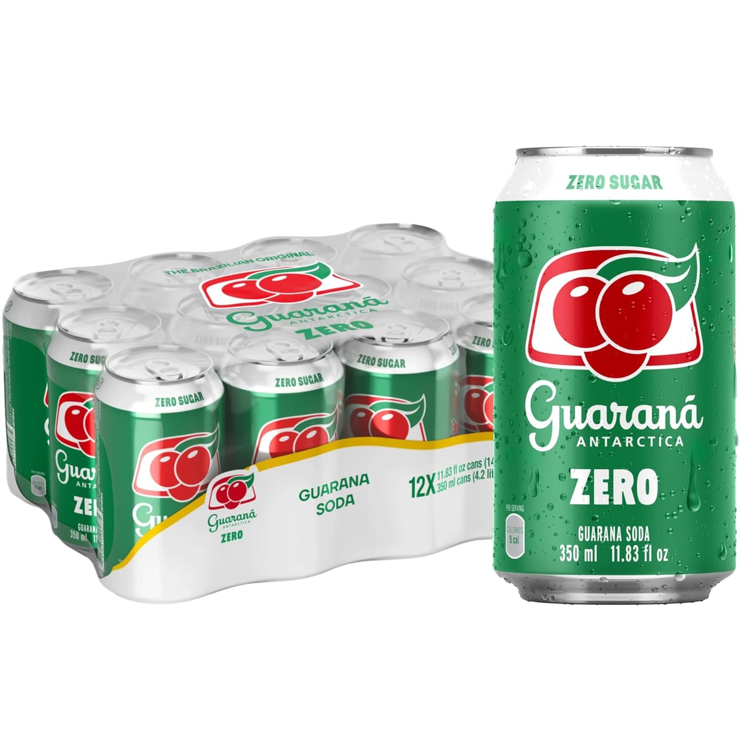 Guaraná Antarctica Zero, The Brazilian Original Guaraná Soda, Zero Sugar, 11.83 fl oz (Pack of 12) - Packaging may vary