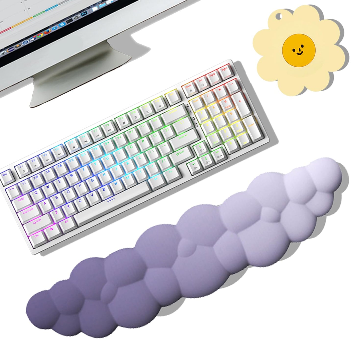 Keyboard Wrist Rest Pad, Ergonomic Design Effective Wrist Pain Relief Arm Rest Desk, Cute Cloud Decoration Gift for Office, Study, Computer Game Table Mouse Accessories (Green+White)