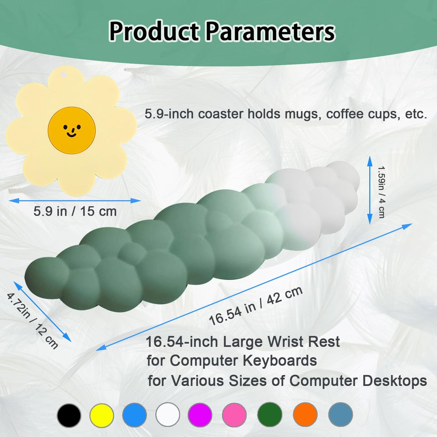 Keyboard Wrist Rest Pad, Ergonomic Design Effective Wrist Pain Relief Arm Rest Desk, Cute Cloud Decoration Gift for Office, Study, Computer Game Table Mouse Accessories (Green+White)