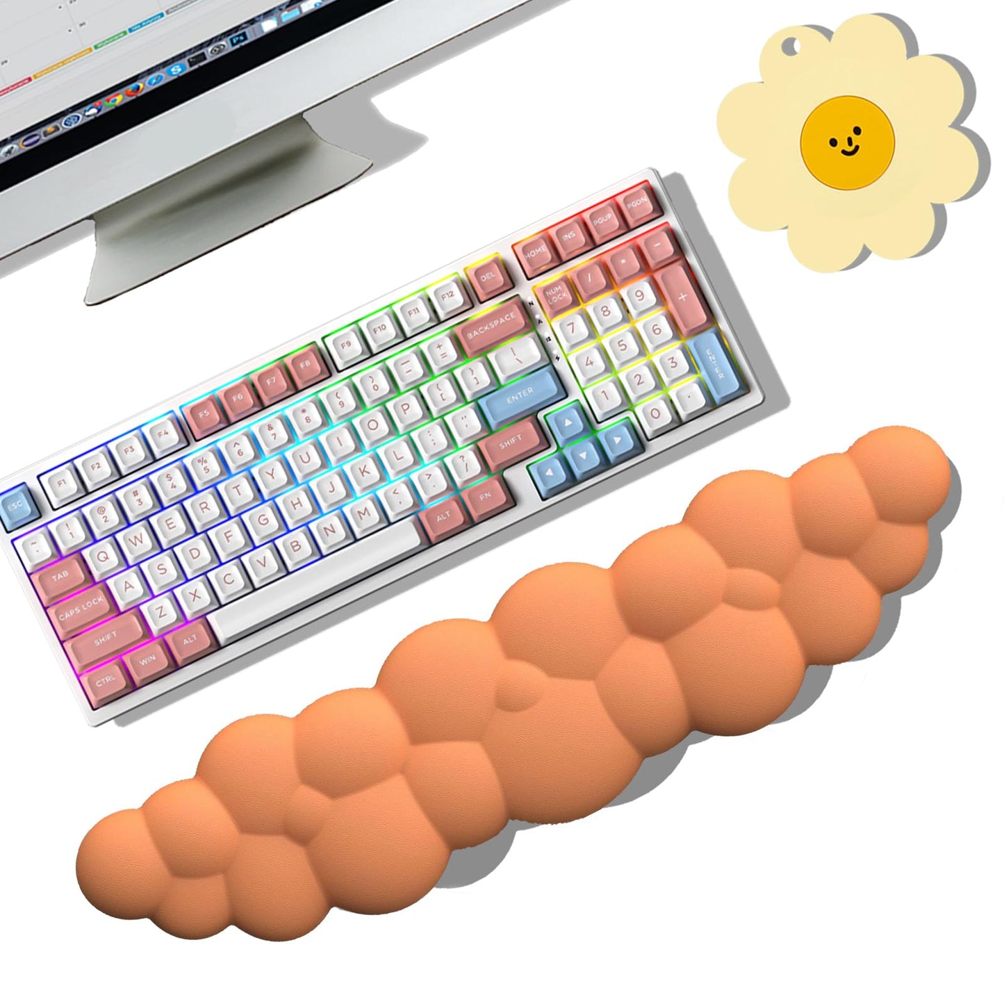 Keyboard Wrist Rest Pad, Ergonomic Design Effective Wrist Pain Relief Arm Rest Desk, Cute Cloud Decoration Gift for Office, Study, Computer Game Table Mouse Accessories (Green+White)