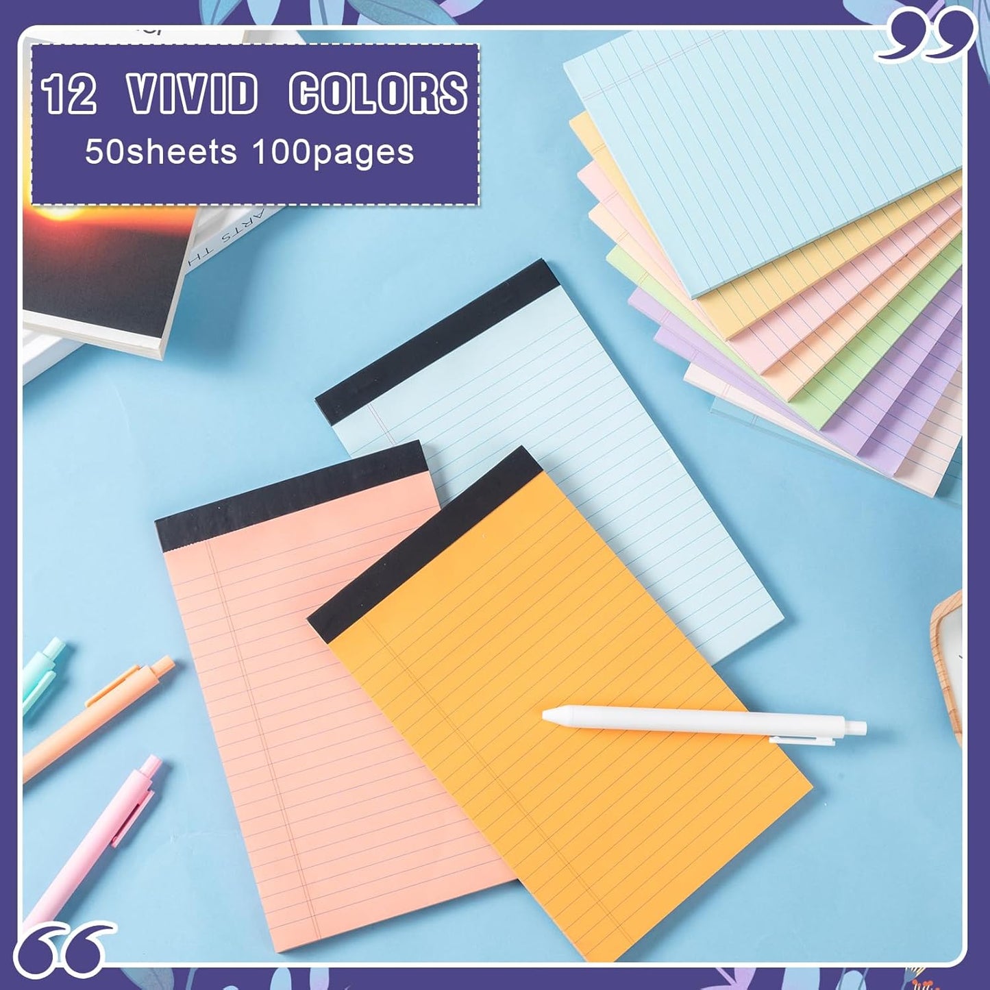 Lincia 24 Pcs 5" x 8" Mini Legal Pads College Ruled 50 Sheets Per Notepad Micro Writing Pads Perforated Note Pads Lined Note Paper for College Office Professional (Bright Colors)