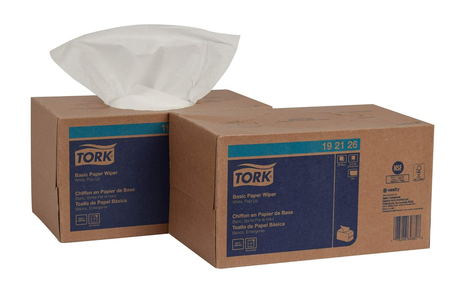 Tork 192126 Basic Wiper, Pop-Up Box, 1-Ply, 9" Width x 10.25" Length, White (Case of 24 Boxes, 250 per Box, 6,000 Towels per Case) Self-Dispensing Box