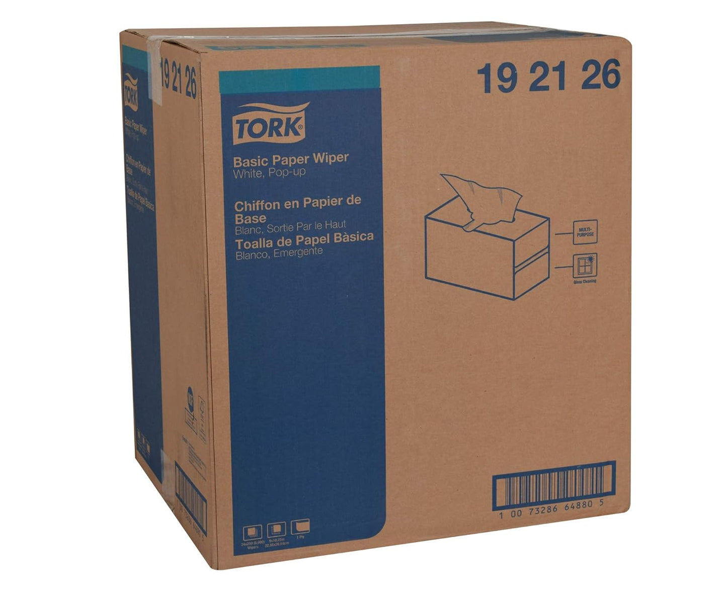 Tork 192126 Basic Wiper, Pop-Up Box, 1-Ply, 9" Width x 10.25" Length, White (Case of 24 Boxes, 250 per Box, 6,000 Towels per Case) Self-Dispensing Box