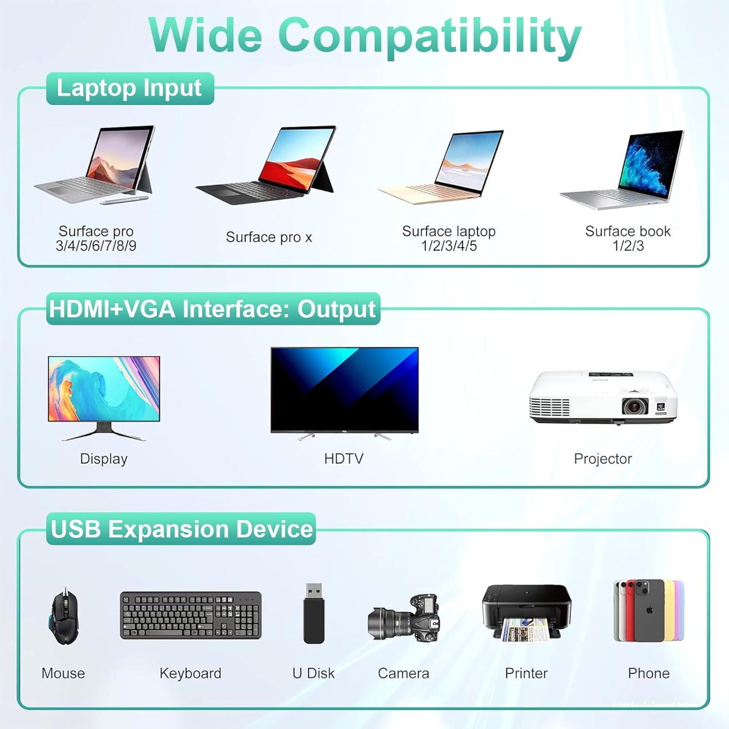 Microsoft Surface Dock Dual Display 4K HDMI+VGA with Power Supply, 11 in 1 Surface Docking Station for Microsoft Surface Pro 11/10/9/8/X/7/6/5/4/3, Laptop 6/5/4/3/2/1, Surface Book, Laptop Go USB Hub