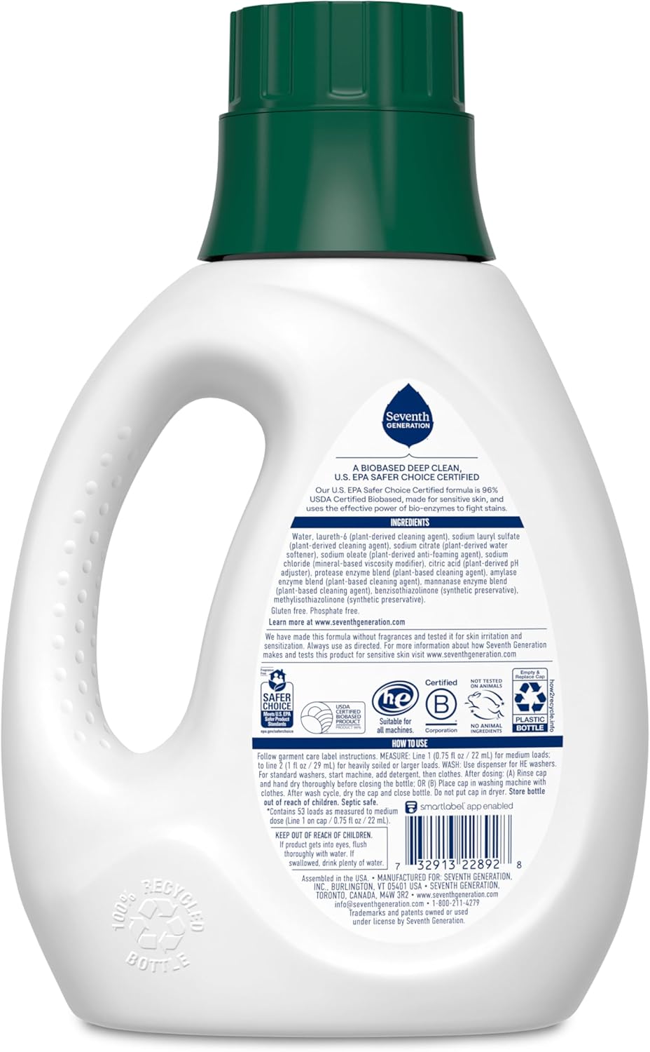 Seventh Generation Concentrated Laundry Detergent Liquid Free & Clear Fragrance Free 40 Fl Oz (Pack of 2)