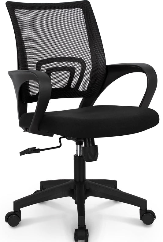 Neo Chair Office Computer Desk Chair Gaming-Ergonomic Mid Back Cushion Lumbar Support with Wheels Comfortable Blue Mesh Racing Seat Adjustable Swivel Rolling Home Executive (Black)