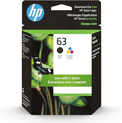 HP 63 Black/Tri-color Ink Cartridge (2-pack) | Works with HP DeskJet 1112, 2130, 3630 Series; HP ENVY 4510, 4520 Series; HP OfficeJet 3830, 4650, 5200 Series | Eligible for Instant Ink | L0R46AN