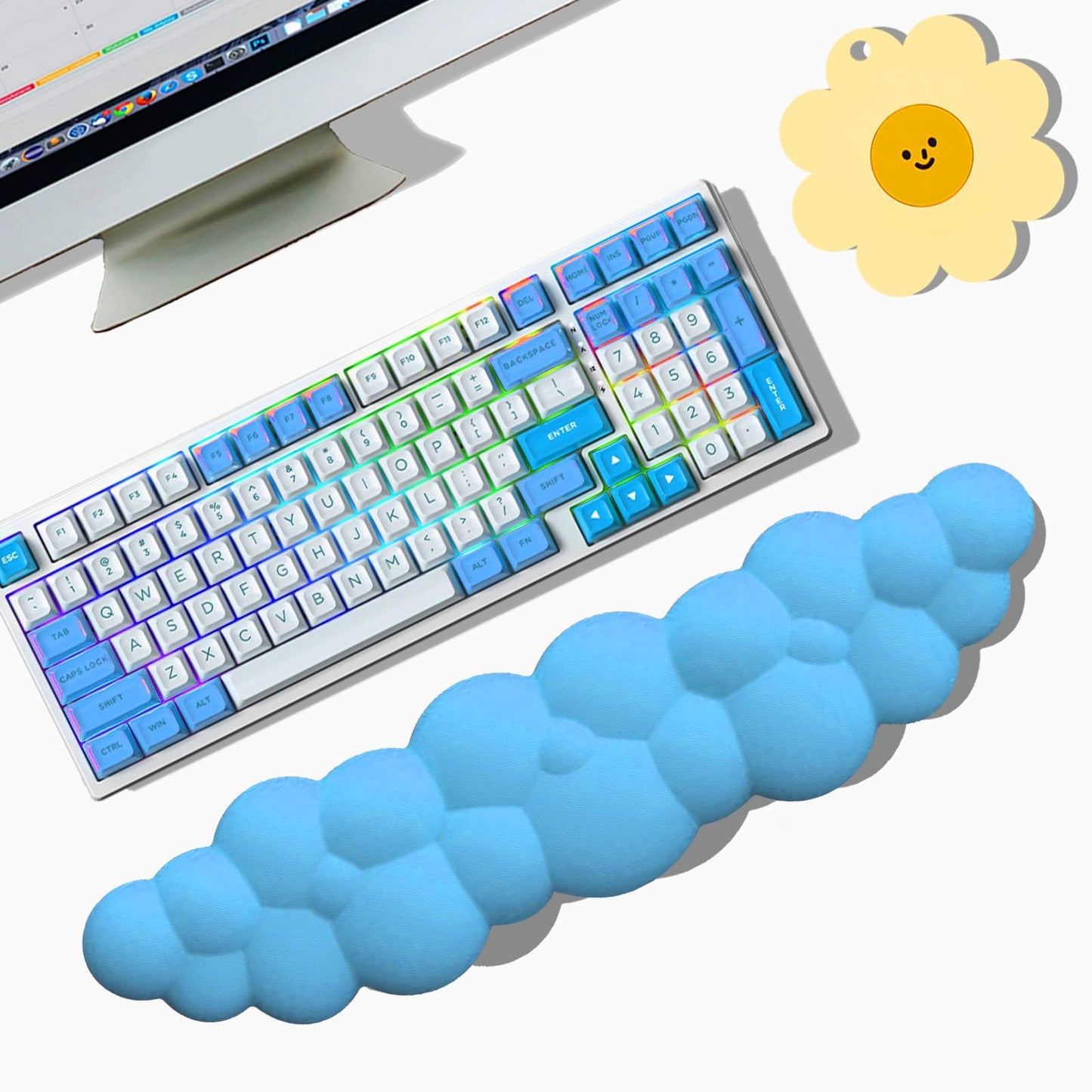 Keyboard Wrist Rest Pad, Ergonomic Design Effective Wrist Pain Relief Arm Rest Desk, Cute Cloud Decoration Gift for Office, Study, Computer Game Table Mouse Accessories (Green+White)