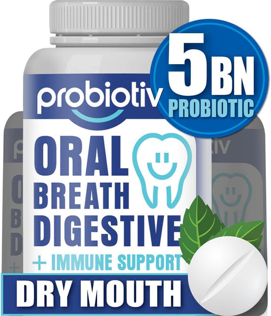 Oral Probiotics for Mouth Bad Breath 5 Billion CFU – Chewable Dental Probiotic for Teeth and Gums & Fresh Breath, Combats Dry Mouth, Halitosis & Supports Gut Health (30 Count (Pack of 1))