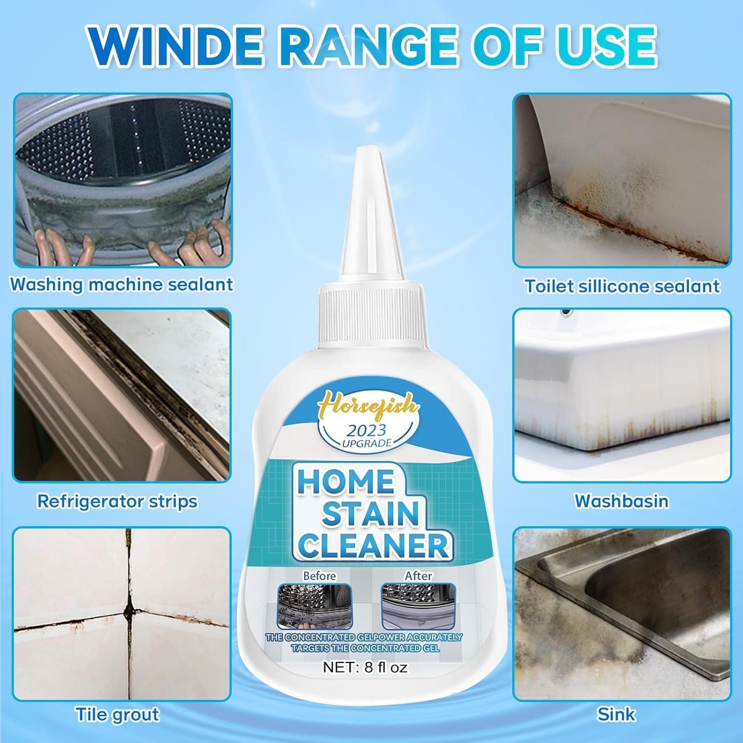 Home Remover Gel, 8 Fl Oz Household Washing Machine Cleaner for Washing Machine, Refrigerator Strips, Cleaner For Tiles Grout Sealant Bathroom Cleaning Home Kitchen Sinks Cleaning Grout Cleaner