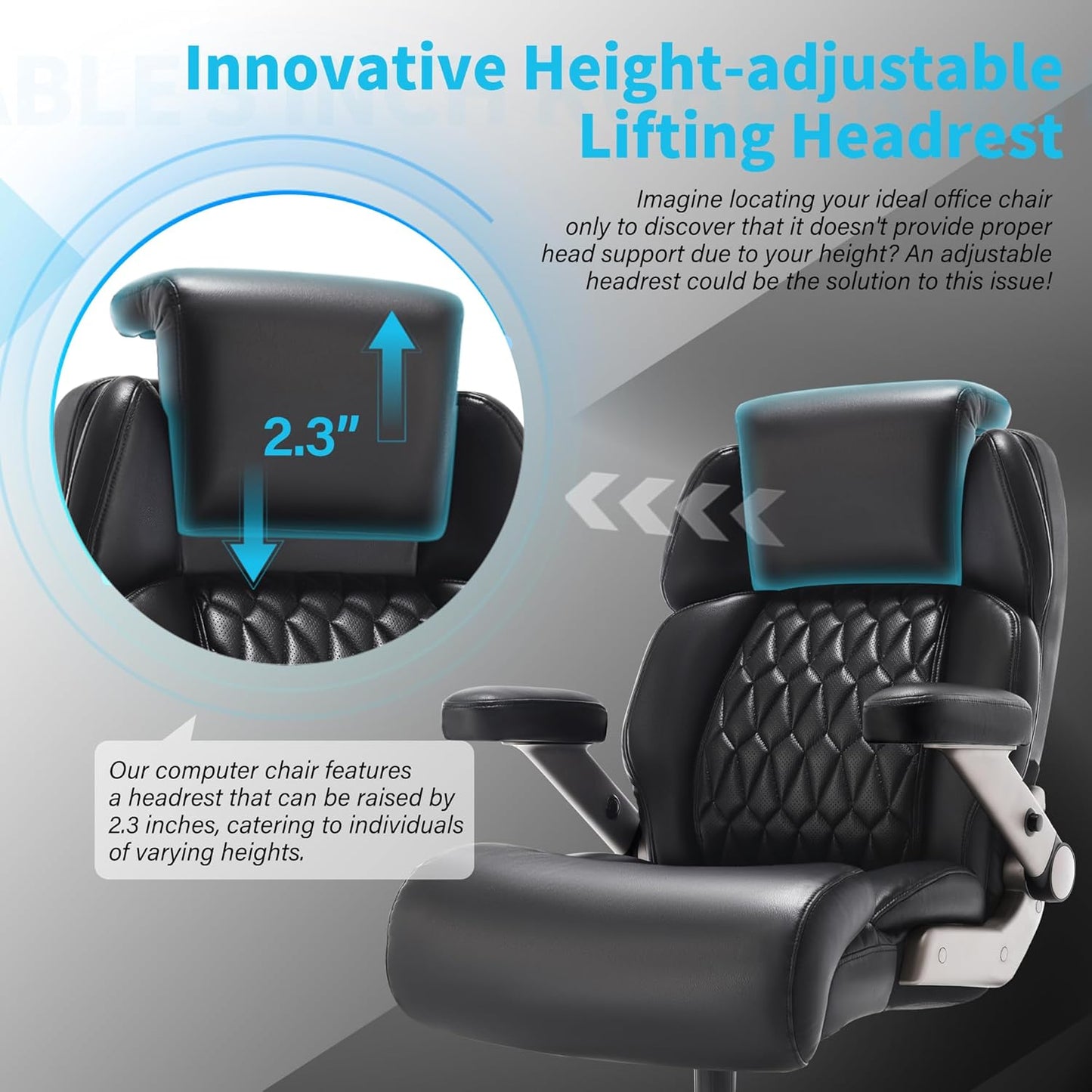 Big and Tall Office Chair 500lbs - Adjustable Headrest&Lumbar Support, 3D Flip Arms, Large Wheels &Heavy Duty Metal Base, Ergonomic High Back Computer Chair Desk Chair, Thick Padded Extra Wide Seat