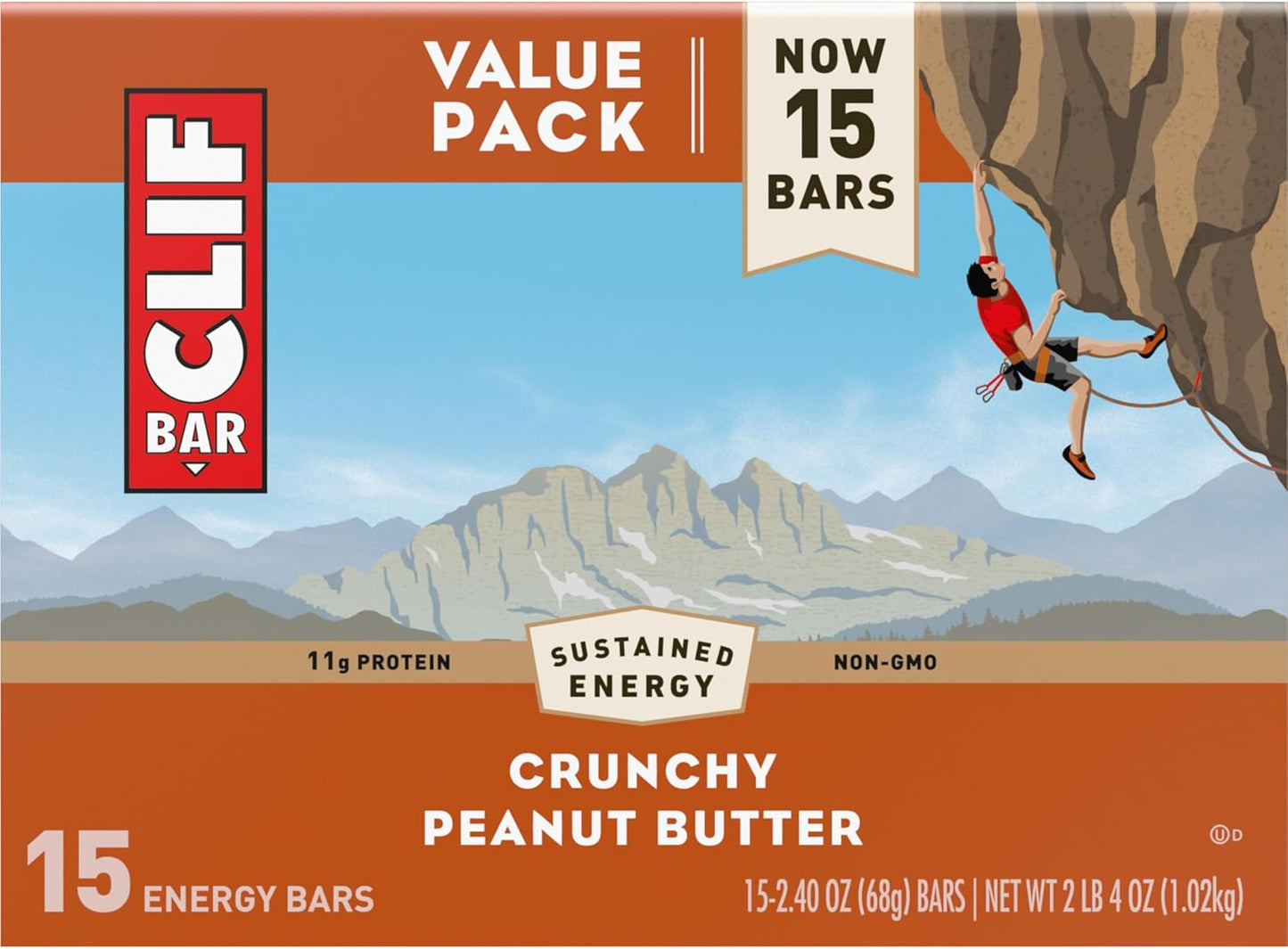 CLIF BAR - Crunchy Peanut Butter - Made with Organic Oats - 11g Protein - Non-GMO - Plant Based - Energy Bars - 2.4 oz. (15 Pack)