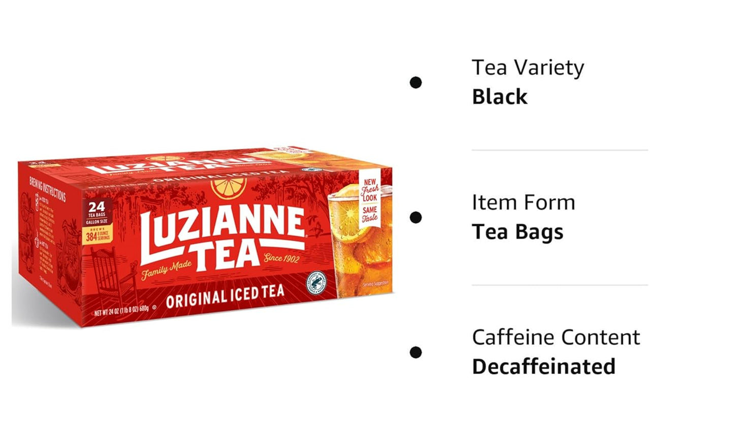 Luzianne Unsweetened Iced Tea Bags, Gallon Size, 24ct Box (Pack of 1)