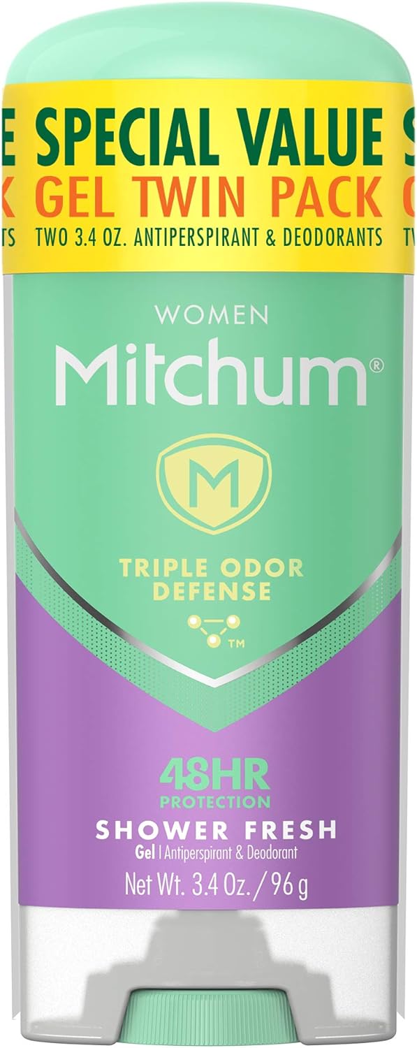 Mitchum Women's Deodorant, Antiperspirant Stick, Triple Odor Defense Gel, 48 Hr Protection, Shower Fresh, 3.4 Oz (Pack of 2)