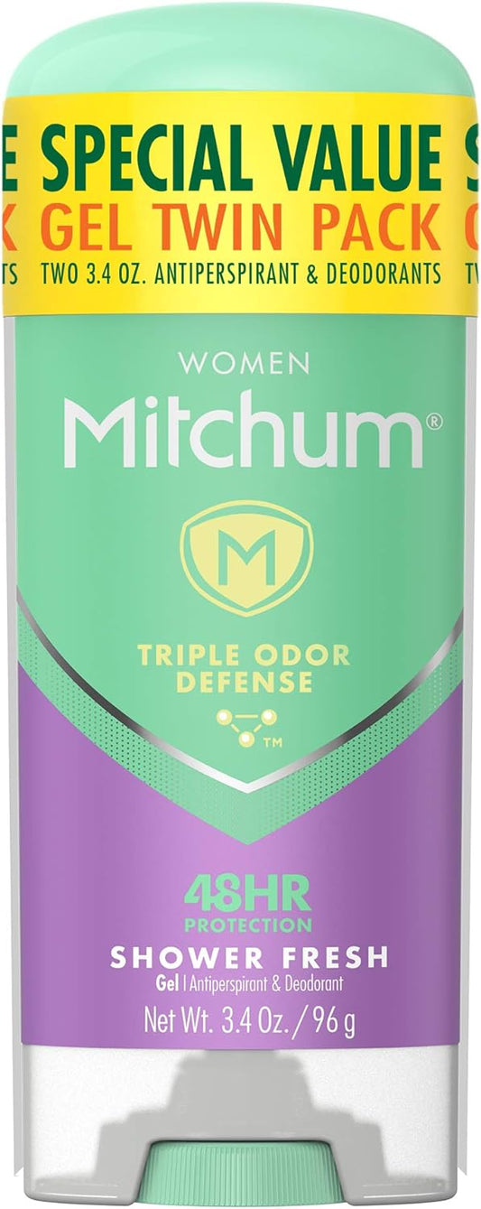 Mitchum Women's Deodorant, Antiperspirant Stick, Triple Odor Defense Gel, 48 Hr Protection, Shower Fresh, 3.4 Oz (Pack of 2)