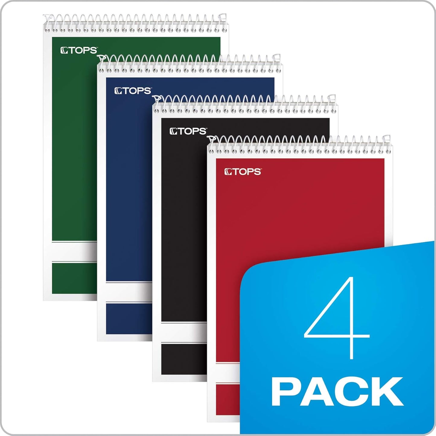 TOPS Spiral Steno Books, 6" x 9", Gregg Rule White Paper, Assorted Covers, 80 Sheets per Book/4 Books per Pack (80220)