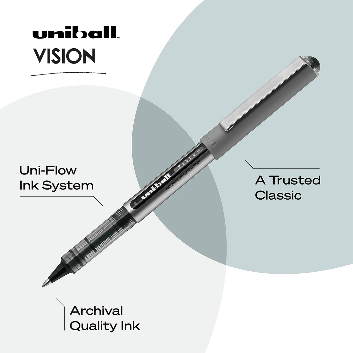 Uniball Vision Rollerball Black Pens Pack of 4 - Fine Point Journaling Pens, 0.7mm Medium Black Ink - Teacher Pen, Smooth Writing Japanese Pens, School Supplies