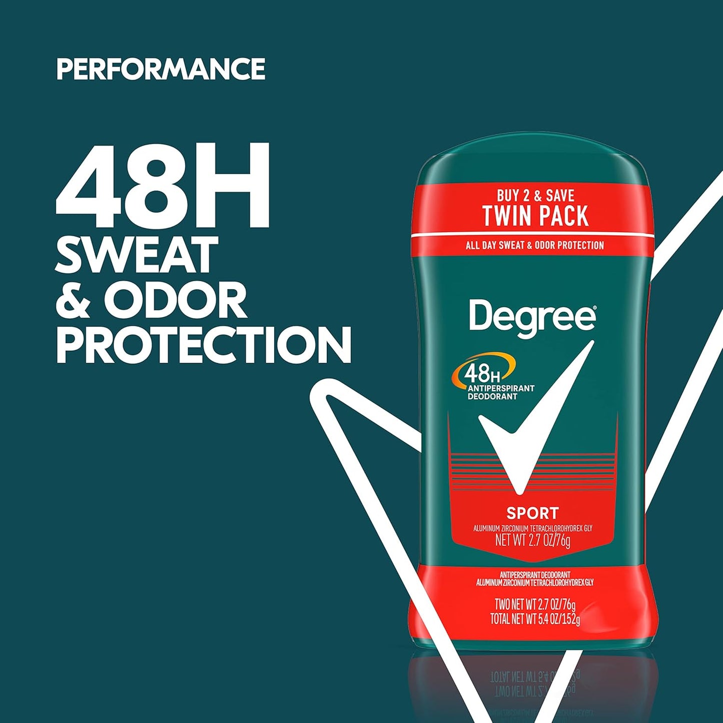 Degree Men Original Antiperspirant Deodorant for Men, Pack of 2, 48-Hour Sweat and Odor Protection, Sport 2.7 oz