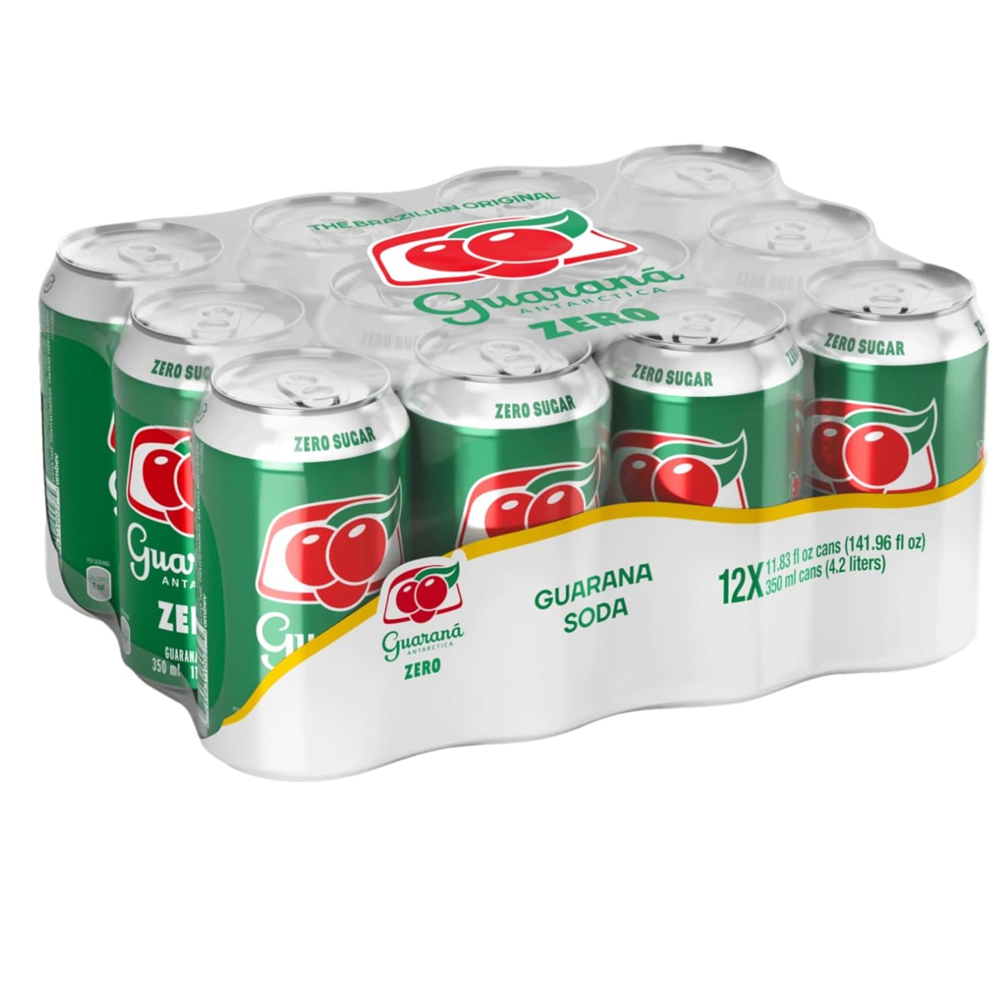 Guaraná Antarctica Zero, The Brazilian Original Guaraná Soda, Zero Sugar, 11.83 fl oz (Pack of 12) - Packaging may vary