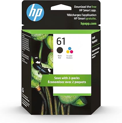 HP 61 Black/Tri-color Ink (2 Pack) | Works with DeskJet 1000, 1010, 1050, 1510, 2050, 2510, 2540, 3000, 3050, 3510; ENVY 4500, 5530; OfficeJet 2620, 4630 | Eligible for Instant Ink | CR259FN