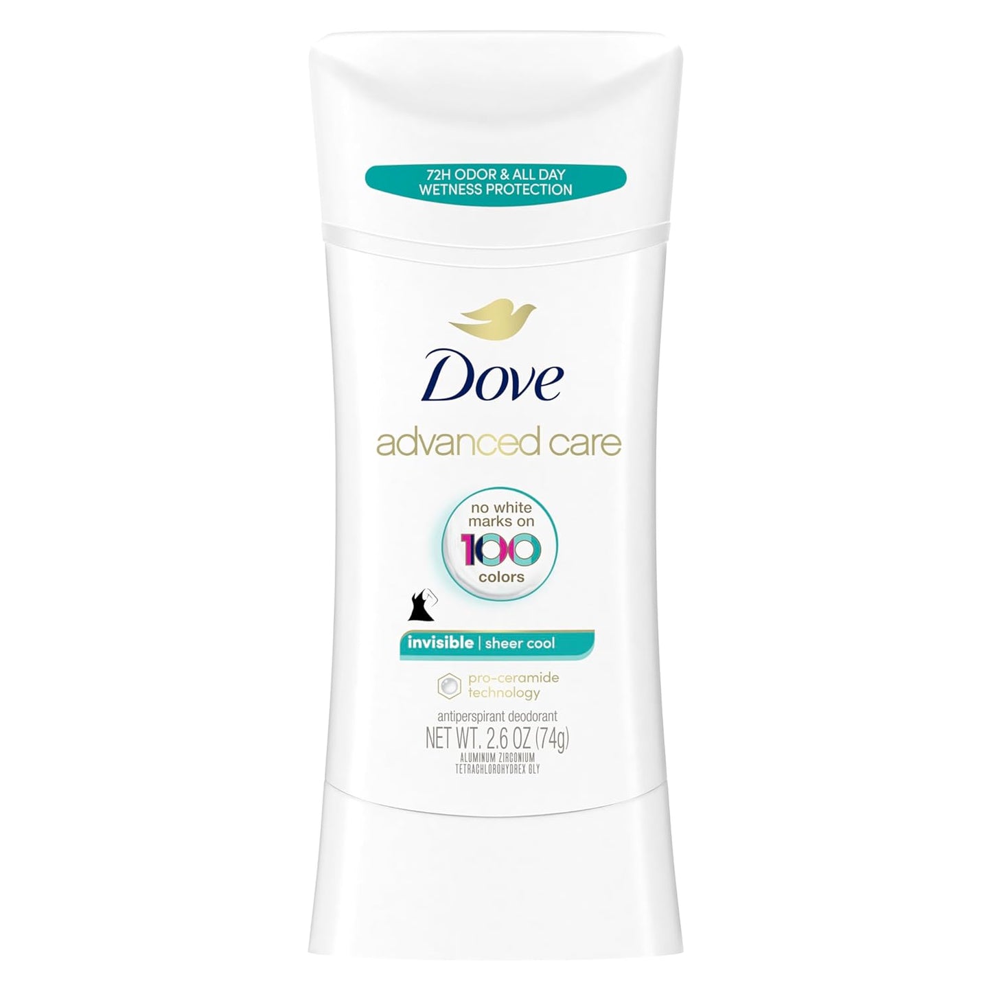 Dove Advanced Care Antiperspirant Deodorant Stick Sheer Cool Anti-stain antiperspirant deodorant for soft underarms All-day sweat and 72-hour odor protection 2.6 oz