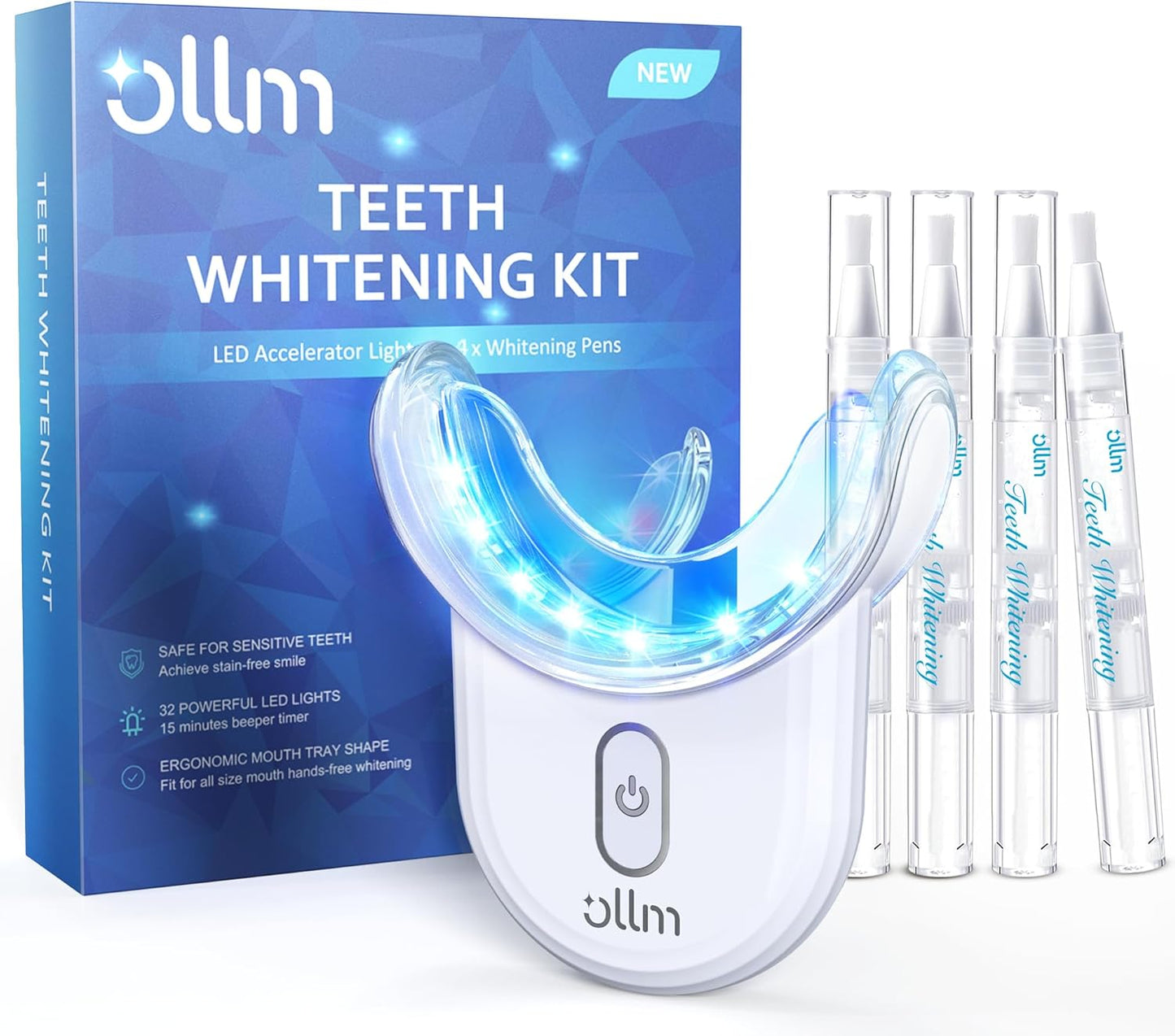 Teeth Whitening Kit for Sensitive Tooth: 35% Carbamide Peroxide White Gel Pens LED Light Whitener with Dental Mouth Trays Professional Bright Brace Oral Care Product System for Home Work Travel