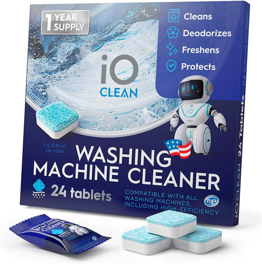 Washing Machine Cleaner and Descaler Tablets 24 Pcs - Deep Clean and Descaling for HE Front and Top Loaders Washer - High-Efficiency Tablets for a Fresh, Spotless Laundry, Remove Odor - 1 Year Supply