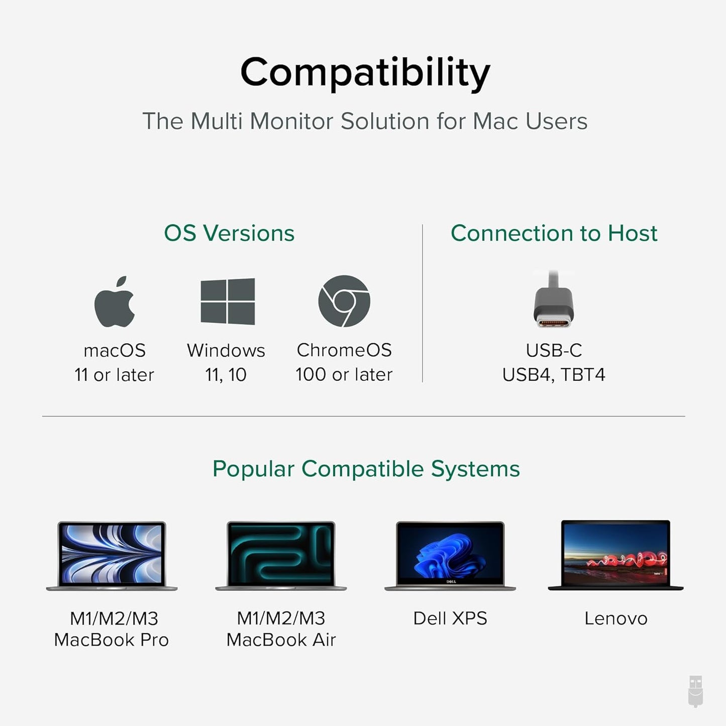 Plugable USB C Laptop Docking Station, Dual Monitor 4K 60Hz for Apple Mac M1/M2/M3, 2X HDMI or 2X DisplayPort, 100W Charging DisplayLink Dock, 2 Displays for MacBook, Driver Required (UD-6950PDH)