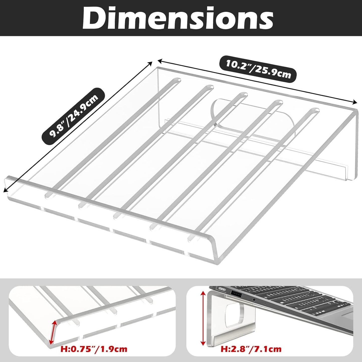 Kamehame Acrylic Laptop Stand, Clear Acrylic Laptop Riser, Laptop Stand with Ventilation for Desk, Office, Home, Suitable for laptops up to 16 inches