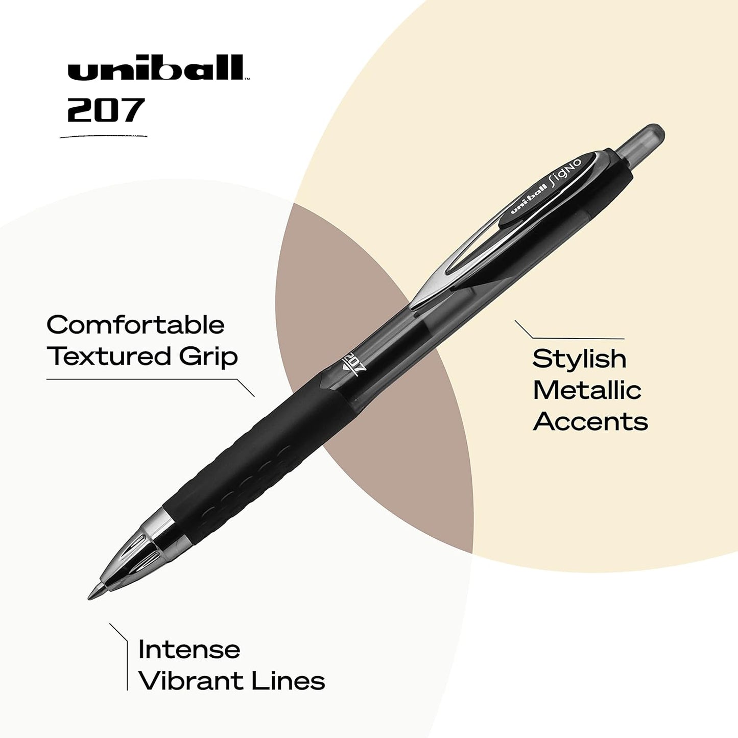 Black Retractable Gel Pens 12 Pack with Medium Points, Uni-Ball 207 Signo Click Pens are Fraud Proof and the Best Office Pens, Nursing Pens, Business Pens, School Pens, and Bible Pens