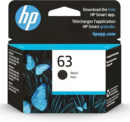 HP 63 Black Ink Cartridge | Works with HP DeskJet 1112, 2130, 3630 Series; HP ENVY 4510, 4520 Series; HP OfficeJet 3830, 4650, 5200 Series | Eligible for Instant Ink | F6U62AN