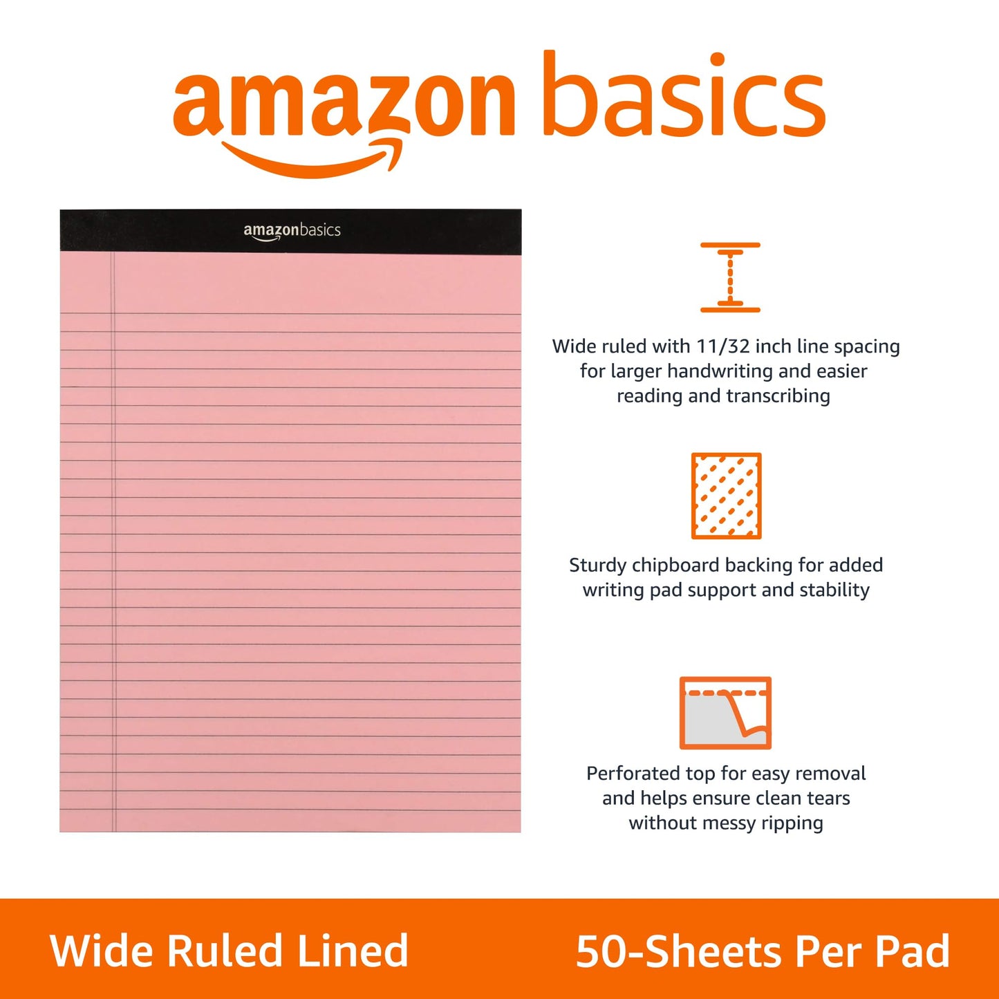 Amazon Basics Narrow Ruled 5 x 8-Inch Lined Writing Note Pads, 6 Count (50 Sheet Pads), Multicolor