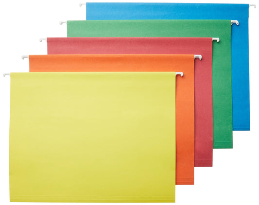 Amazon Basics Hanging File Folder with Adjustable Tabs, Letter Size, Assorted Colors - Pack of 25