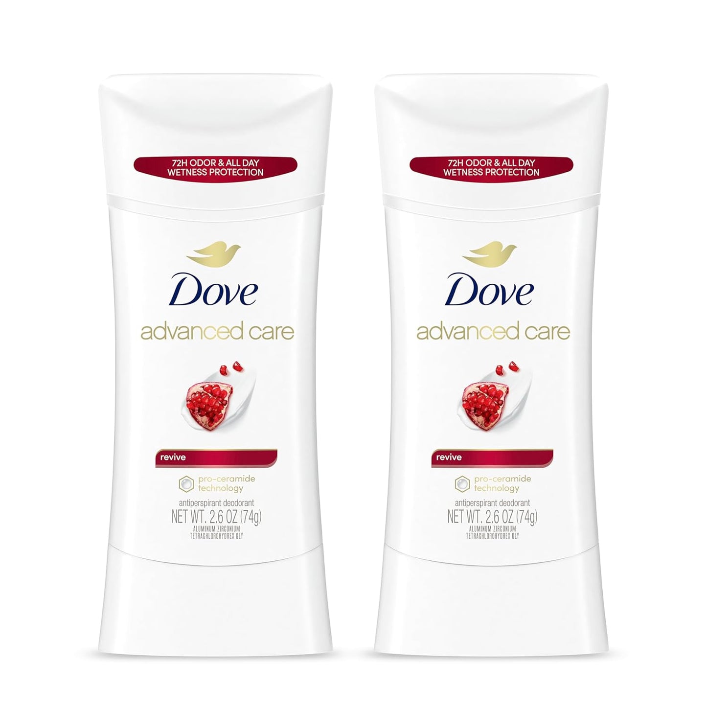 Dove Advanced Care Antiperspirant Deodorant Stick for Women Revive for 48 Hour Protection And Soft And Comfortable Underarms 2.6 oz, 2 Count