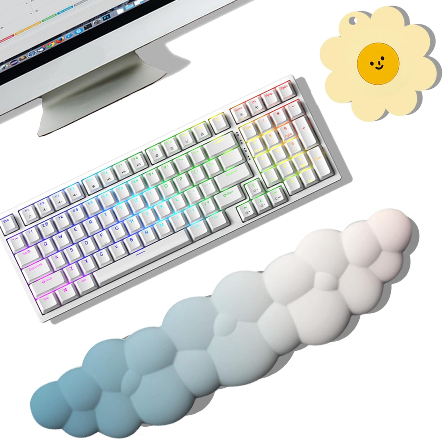 Keyboard Wrist Rest Pad, Ergonomic Design Effective Wrist Pain Relief Arm Rest Desk, Cute Cloud Decoration Gift for Office, Study, Computer Game Table Mouse Accessories (Green+White)