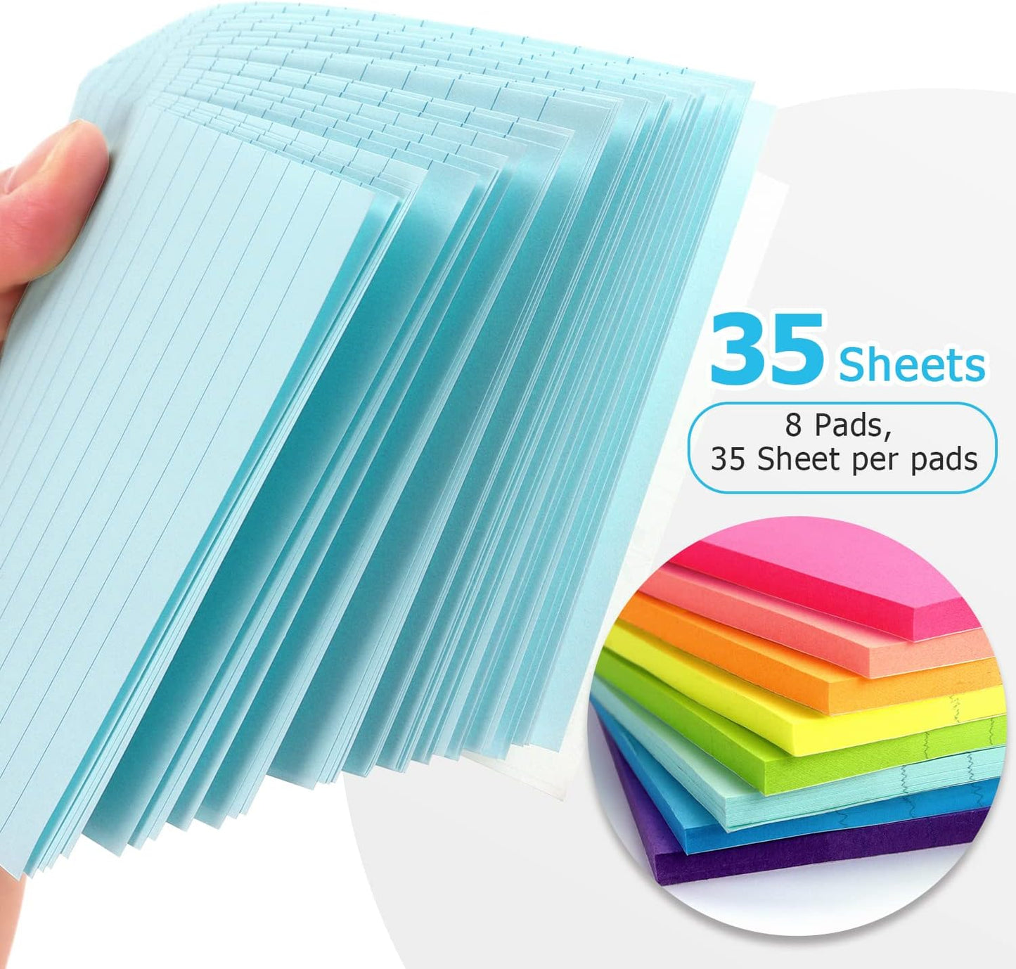 8 Pads Lined Sticky Notes 4x6 Sticky Notes with Lines Self-Stick Note Pads 8 Bright Multi Colors, 35 Sheet/Pad