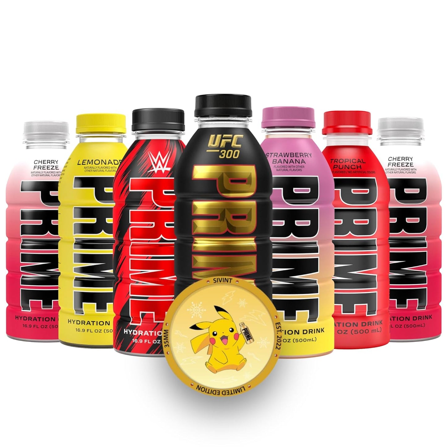 NEW FLAVOR! Prime Hydration Drink Variety Pack - 16.9 fl oz (7 Pack) Packaged by Sivint + 1ST LIMITED EDITION COIN