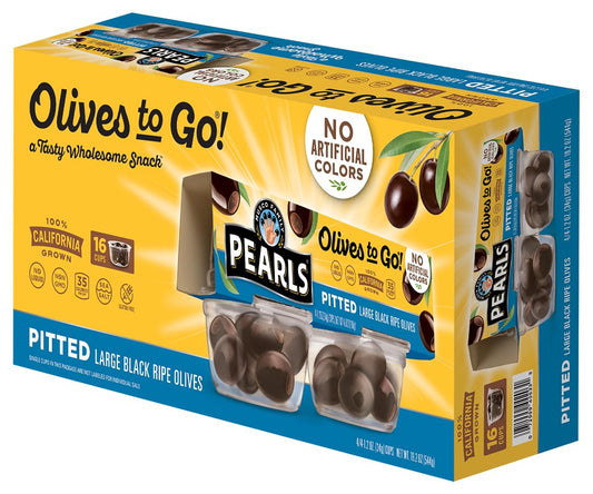 Pearls Olives To Go, Large Ripe Pitted, Black Olives, 1.2 oz, 16-Cups,Gluten-free