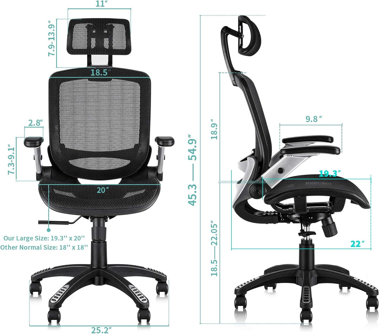 GABRYLLY Ergonomic Office Chair, High Back Home Desk Chair with Headrest, Flip-Up Arms, 90-120° Tilt Lock and Wide Cushion, Big and Tall Mesh Chairs for Man Woman, Black Task Chair