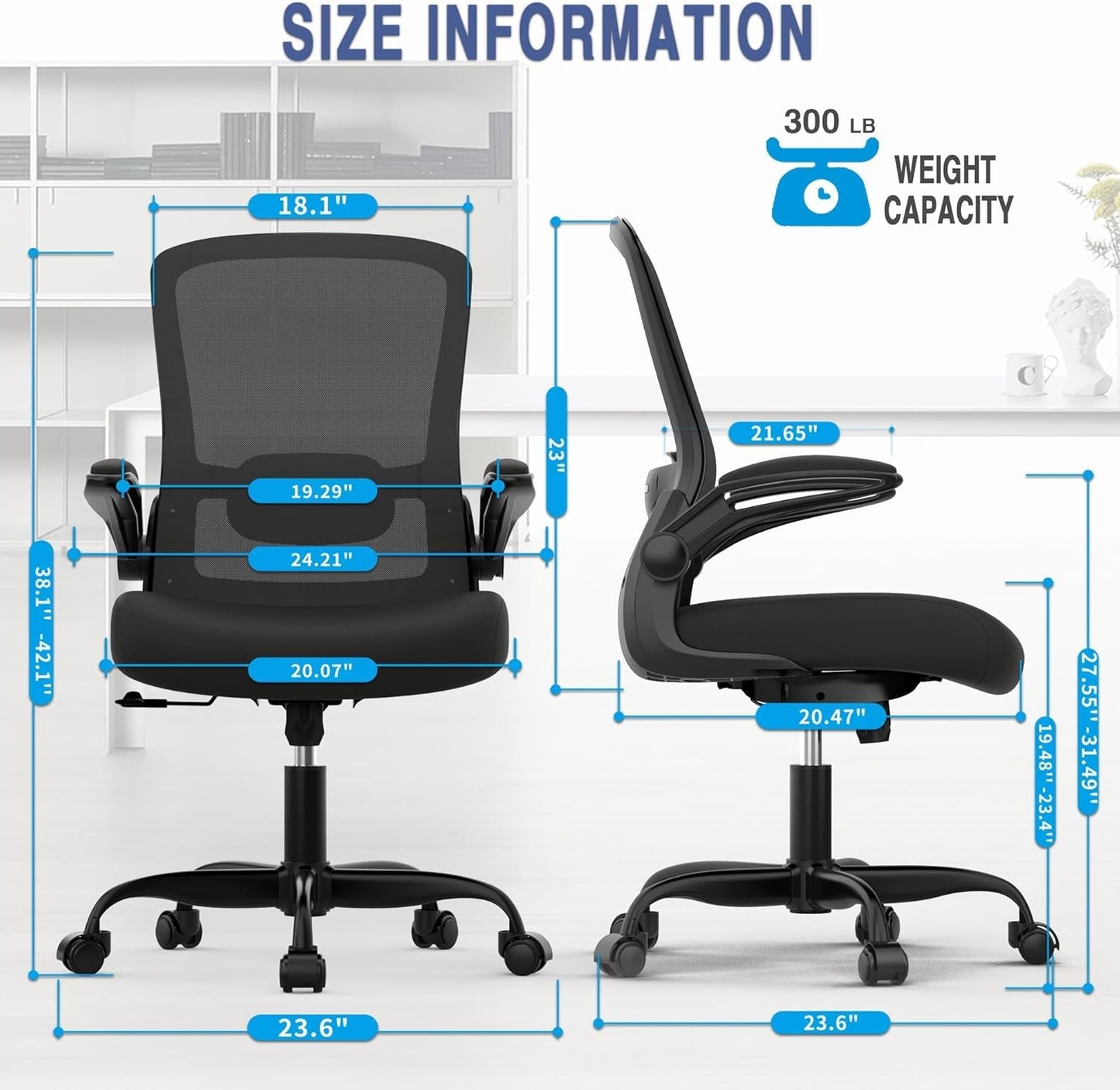 Office Chair, Ergonomic Desk Chair with Adjustable Lumbar Support, High Back Mesh Computer Chair with Flip-up Armrests-BIFMA Passed Task Chairs, Executive Chair for Home Office